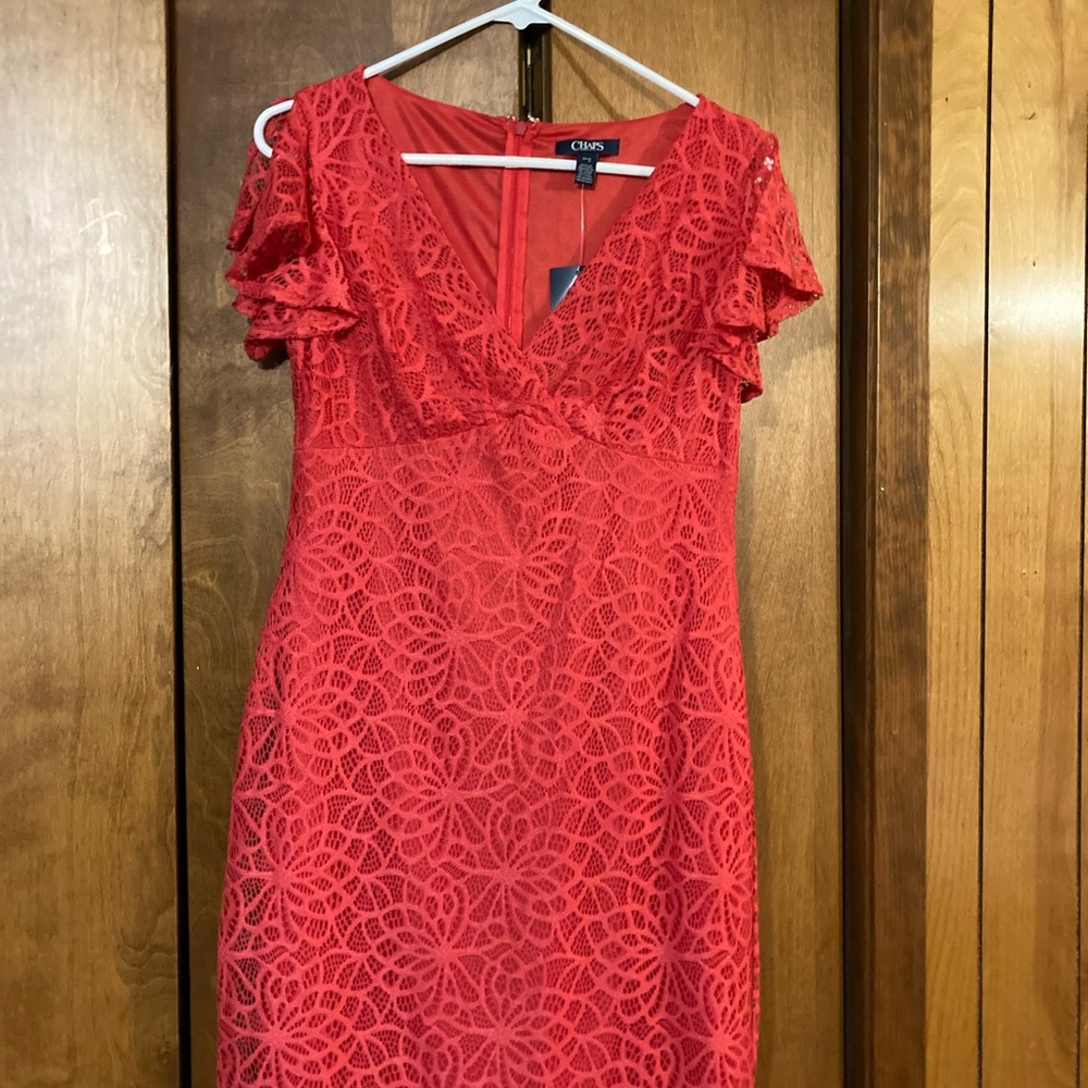 Chaps coral mid length dress.